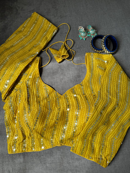 Yellow Embroidered Georgette Long-Sleeves Blouse