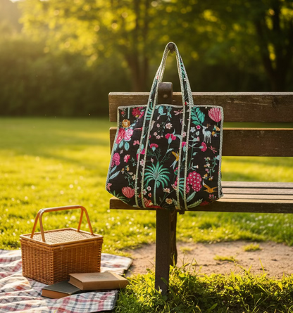 black floral handbag