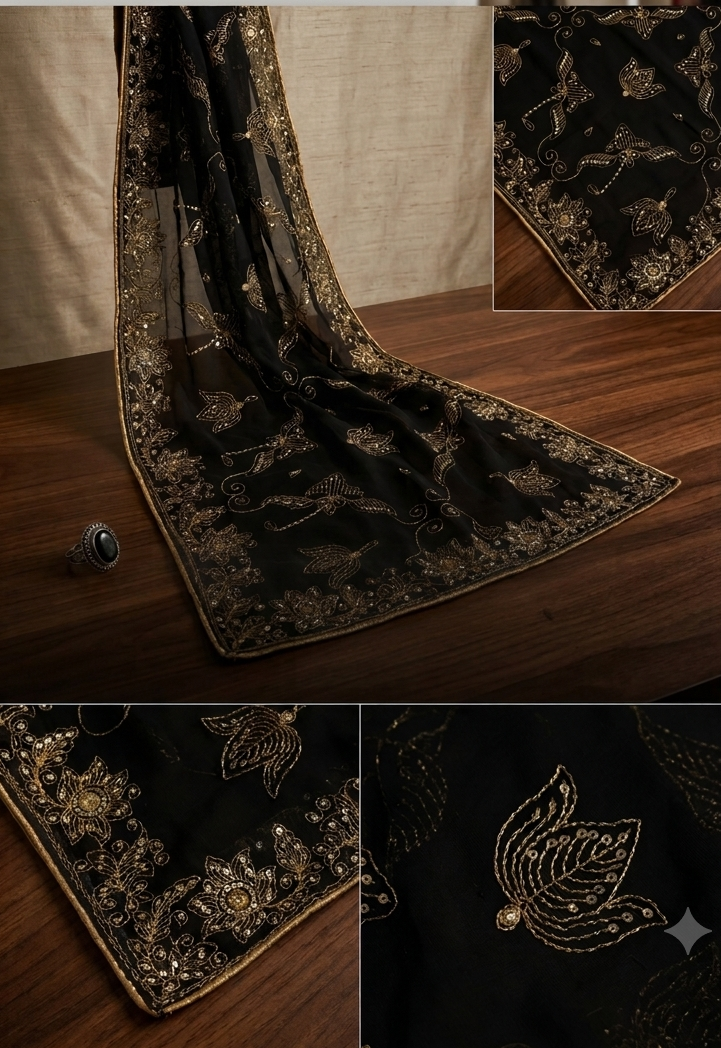 the vintage black & gold zari dupatta