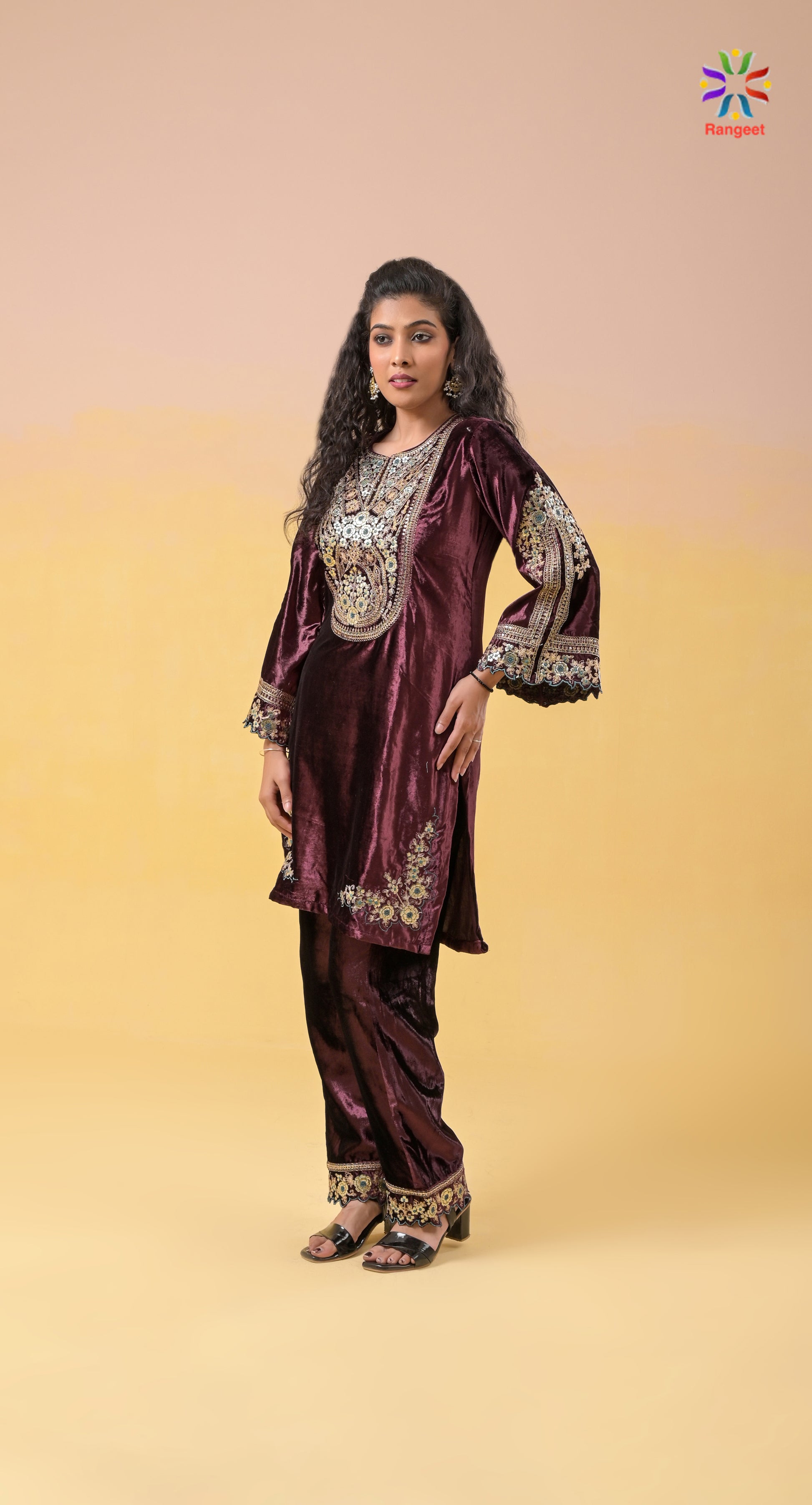  velvet embroidered suit 