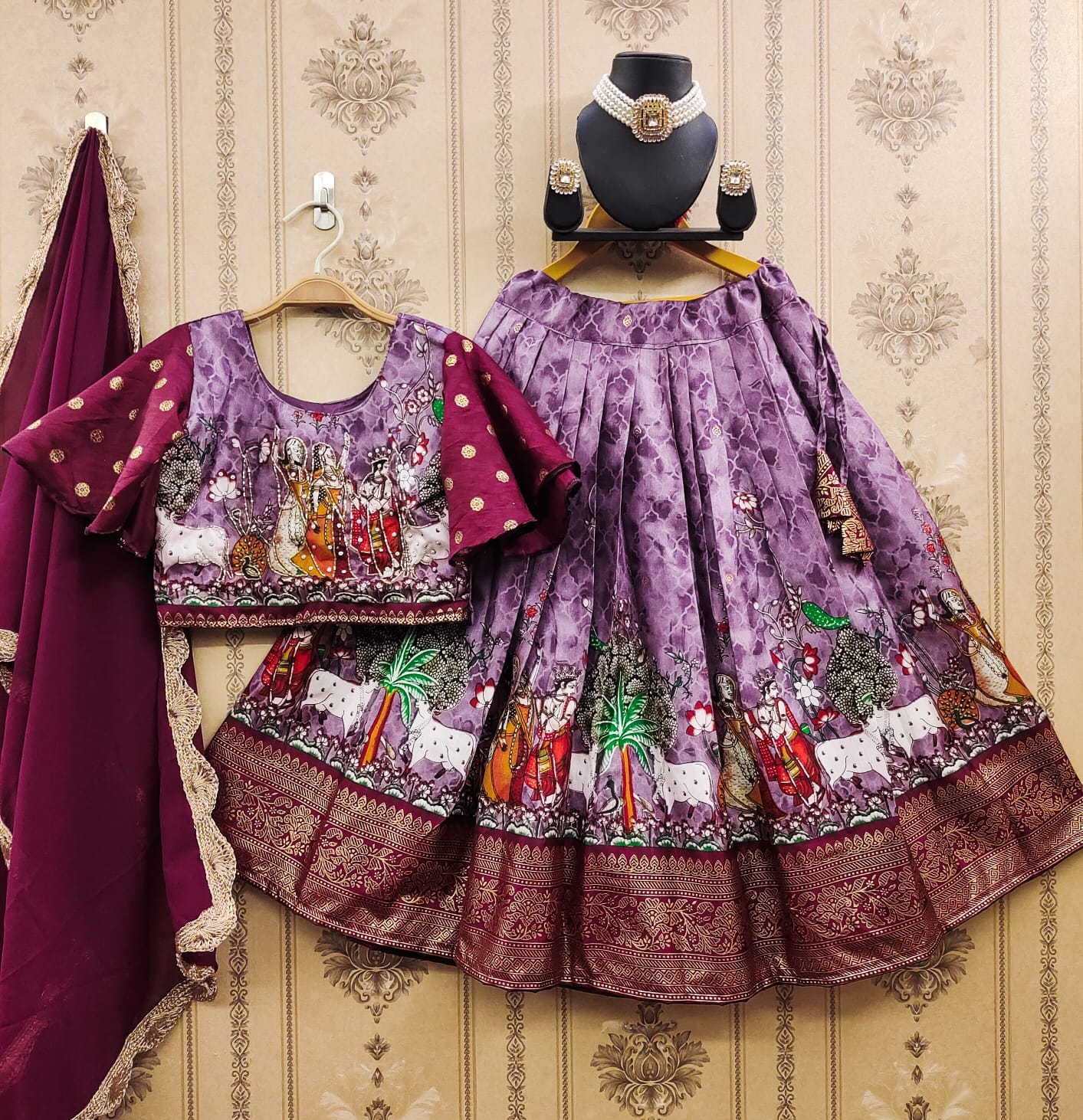 kalamkari print south silk lehnga set