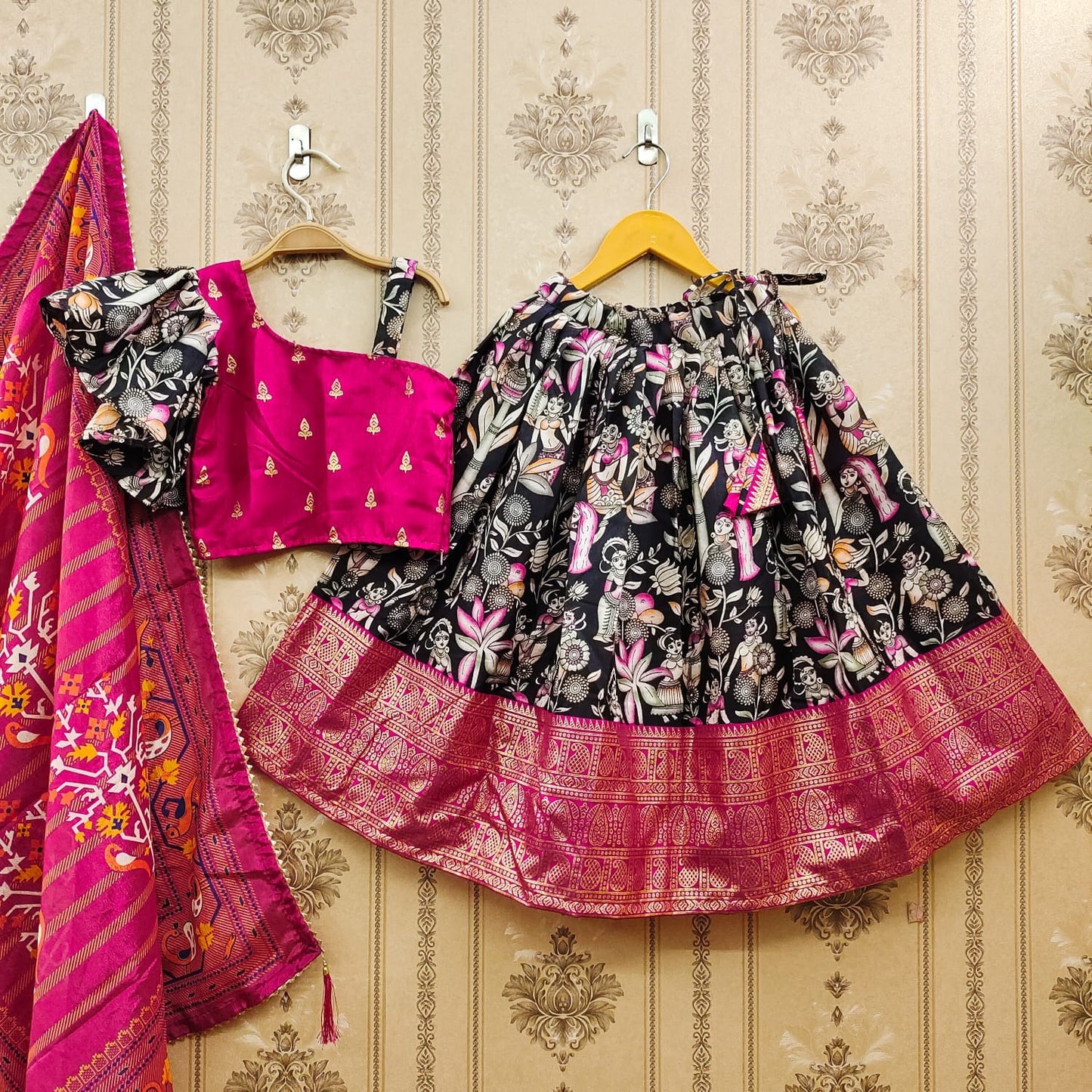 kalamkari print south silk lehnga set