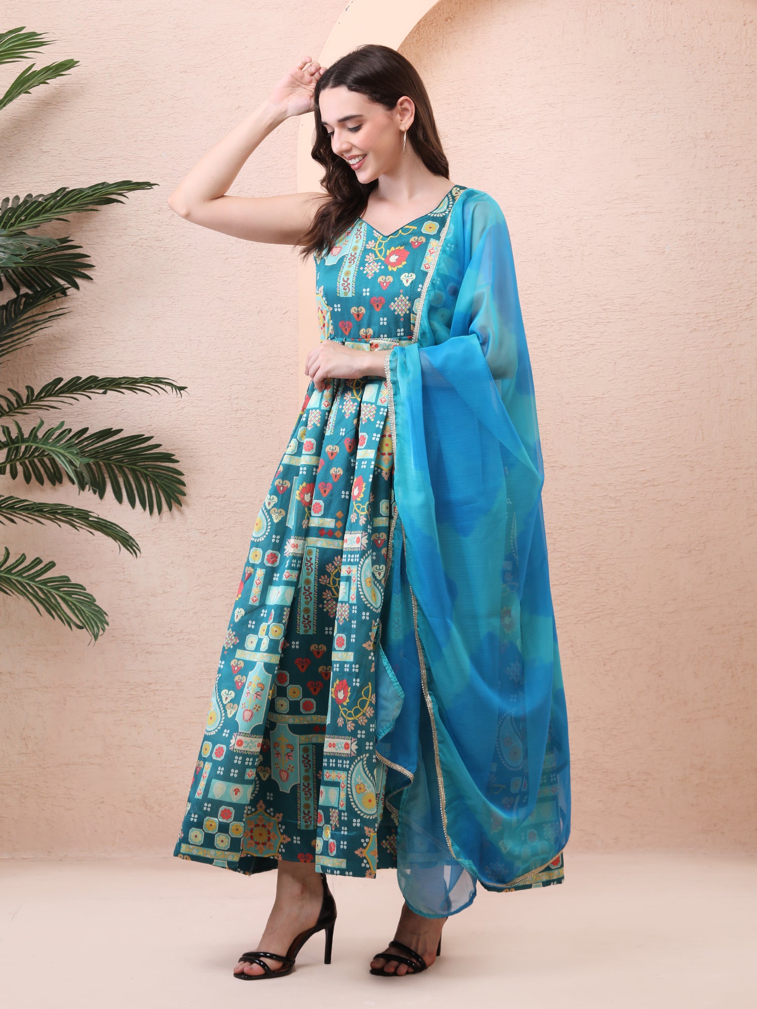 Stylish Indo Western Dress for Teenagers, partywear Indo Western gown Aqua Blue / 38 Stylish Indo Western Dress for Teenagers, partywear Indo Western gown Aqua Blue / 38