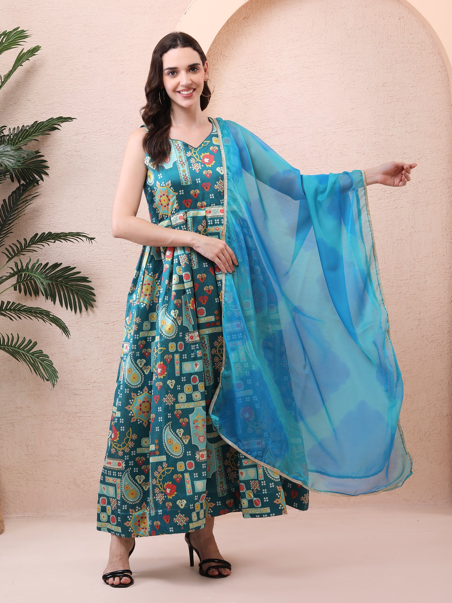 Stylish Indo Western Dress for Teenagers, partywear Indo Western gown Aqua Blue / 38