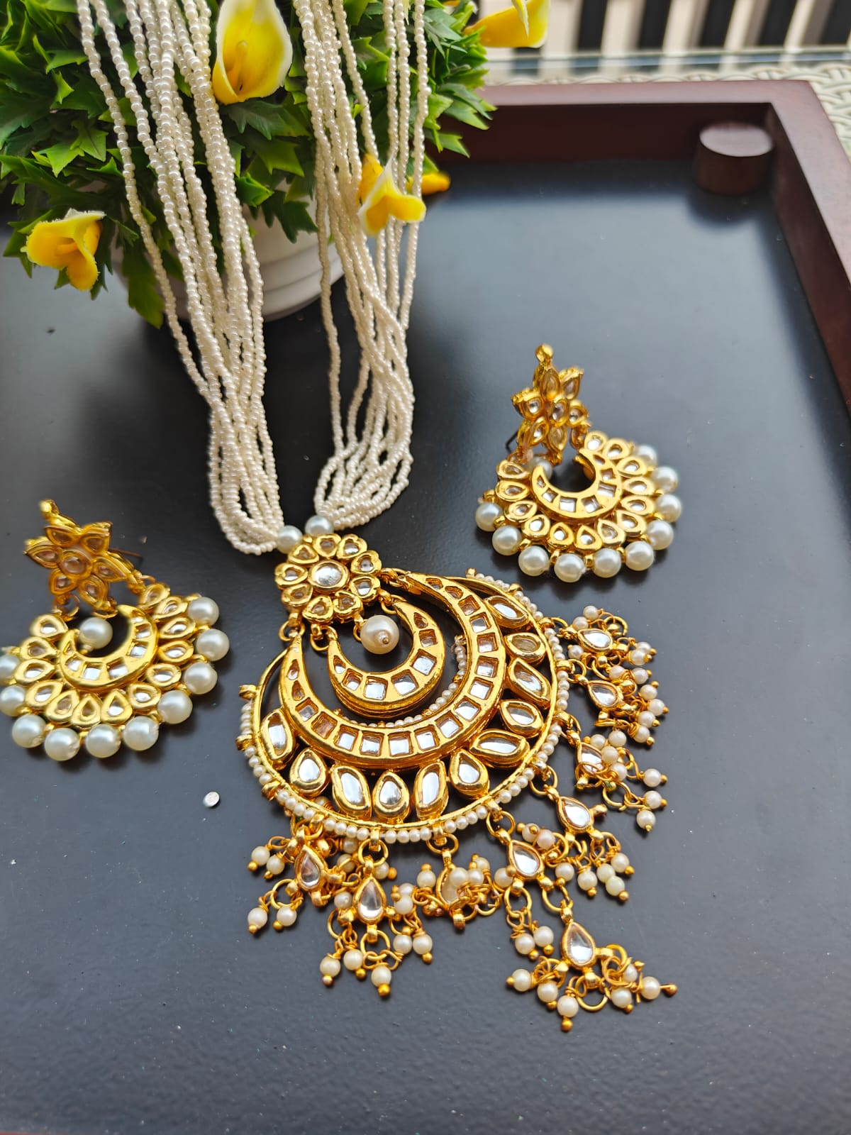 handcrafted kundan long necklace set with earrings