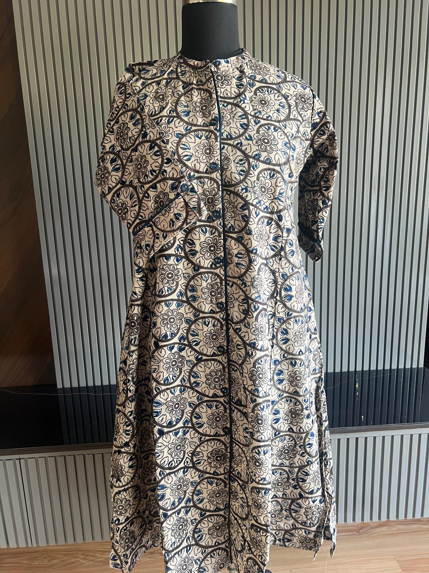 blue & grey, chinese collar, ajrakh print, cotton kurta