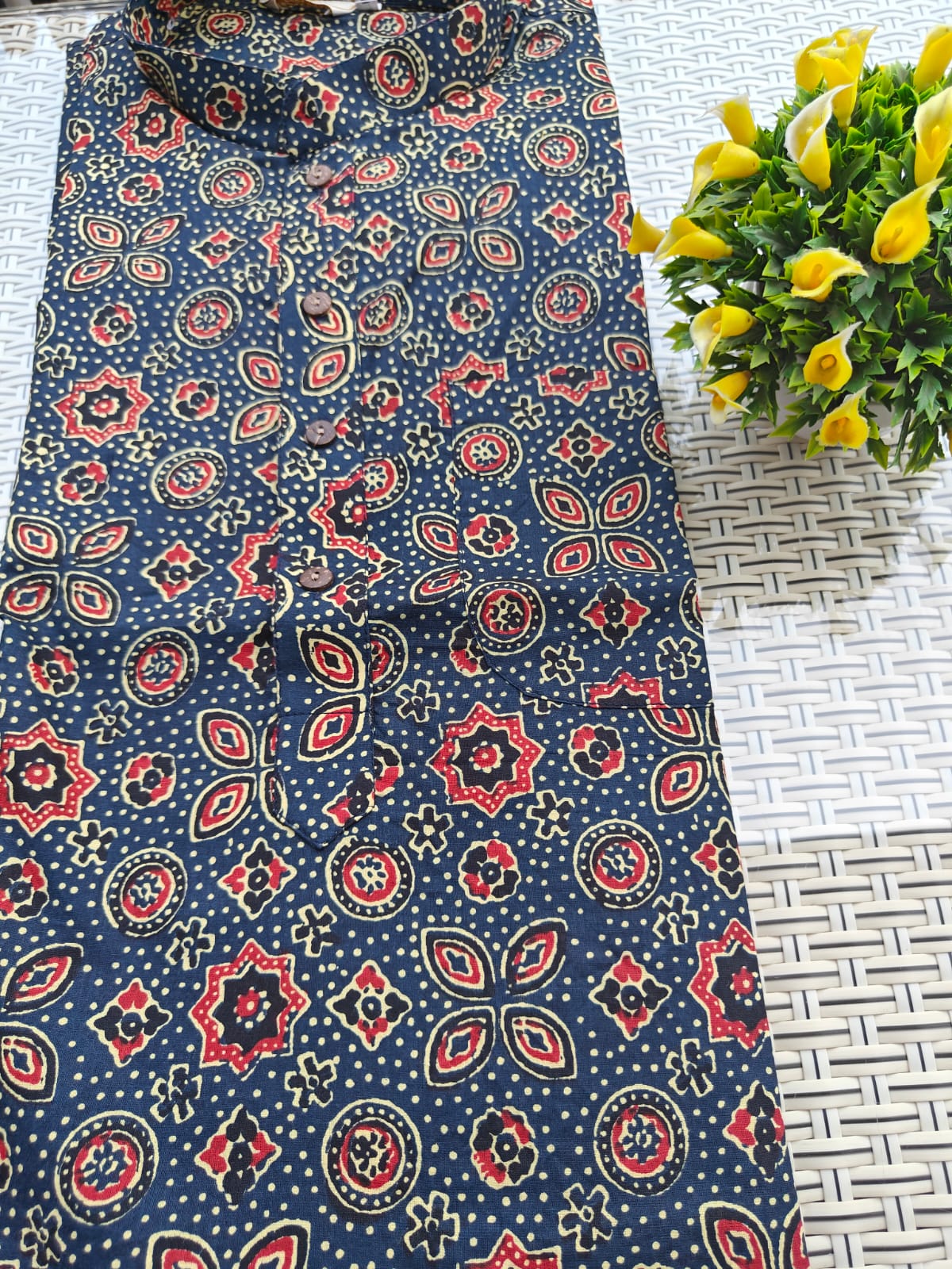 blue, ajrakh print, cotton  kurta