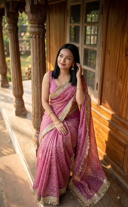 saree with stitched blouse