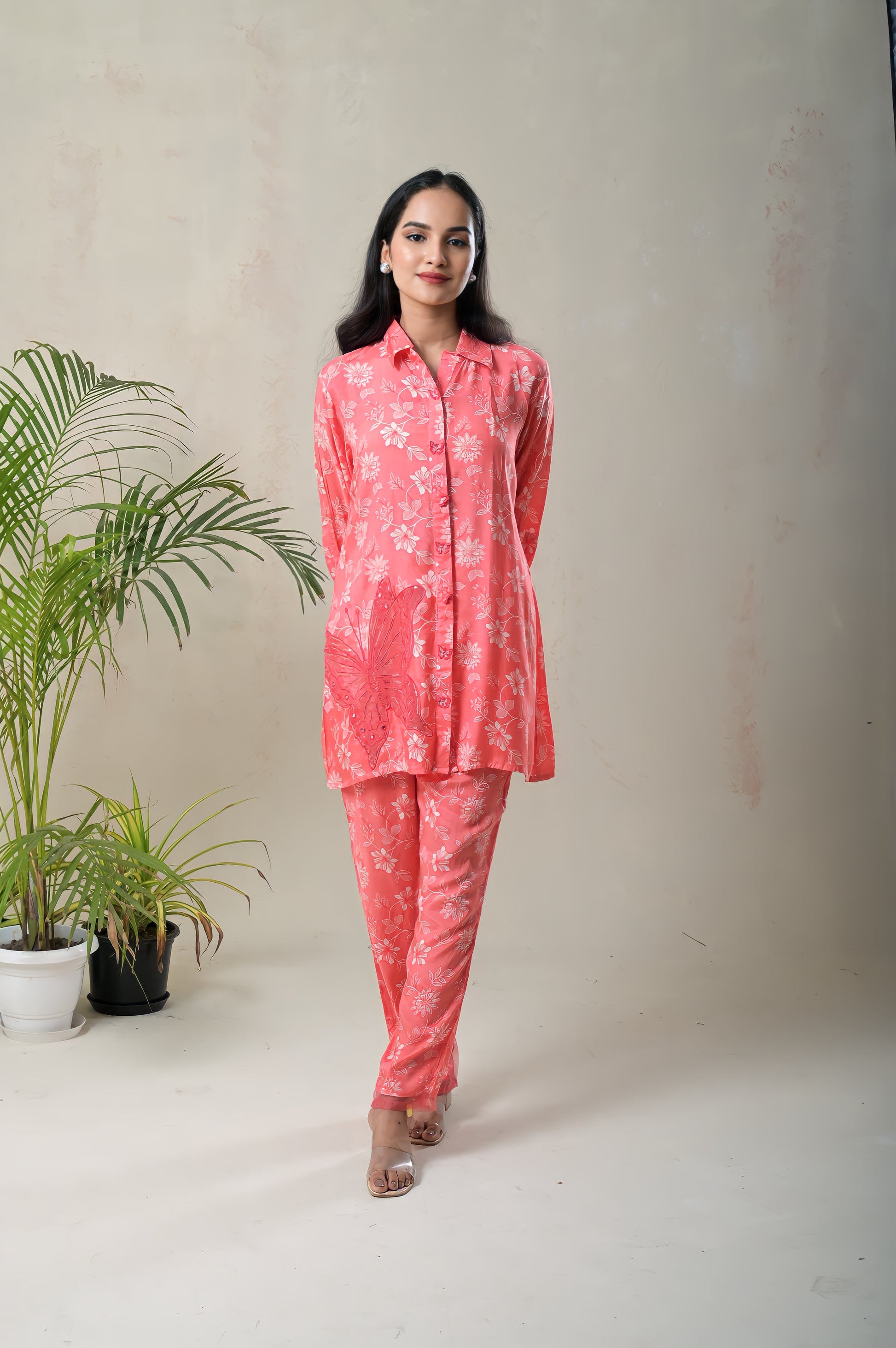 peach embroidered outfit