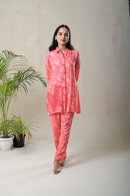 peach embroidered outfit