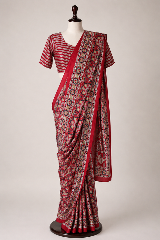 saree with stitched blouse
