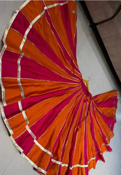 Dual-Tone Orange and Magenta Roman Silk 48 Kali Garba Skirt
