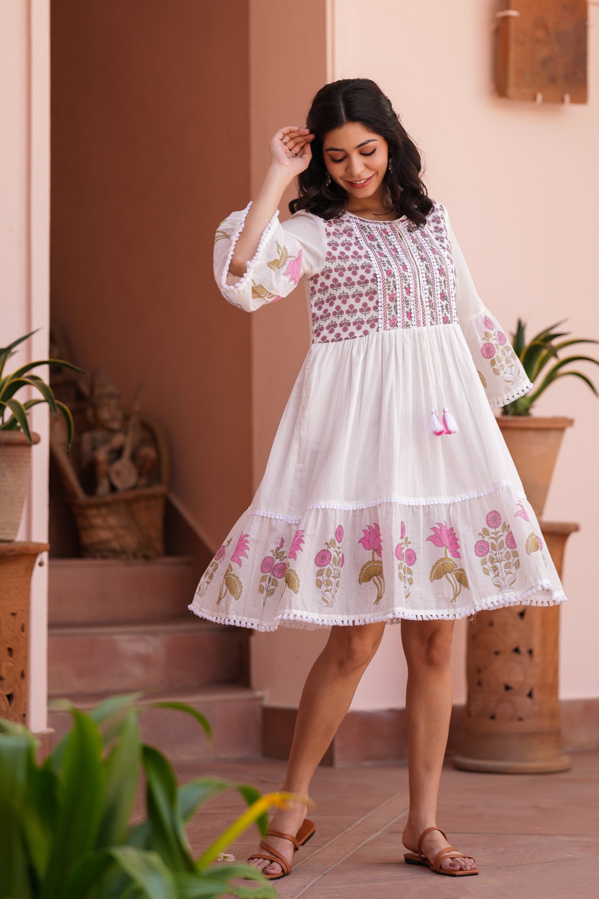 white tiered dress for women
