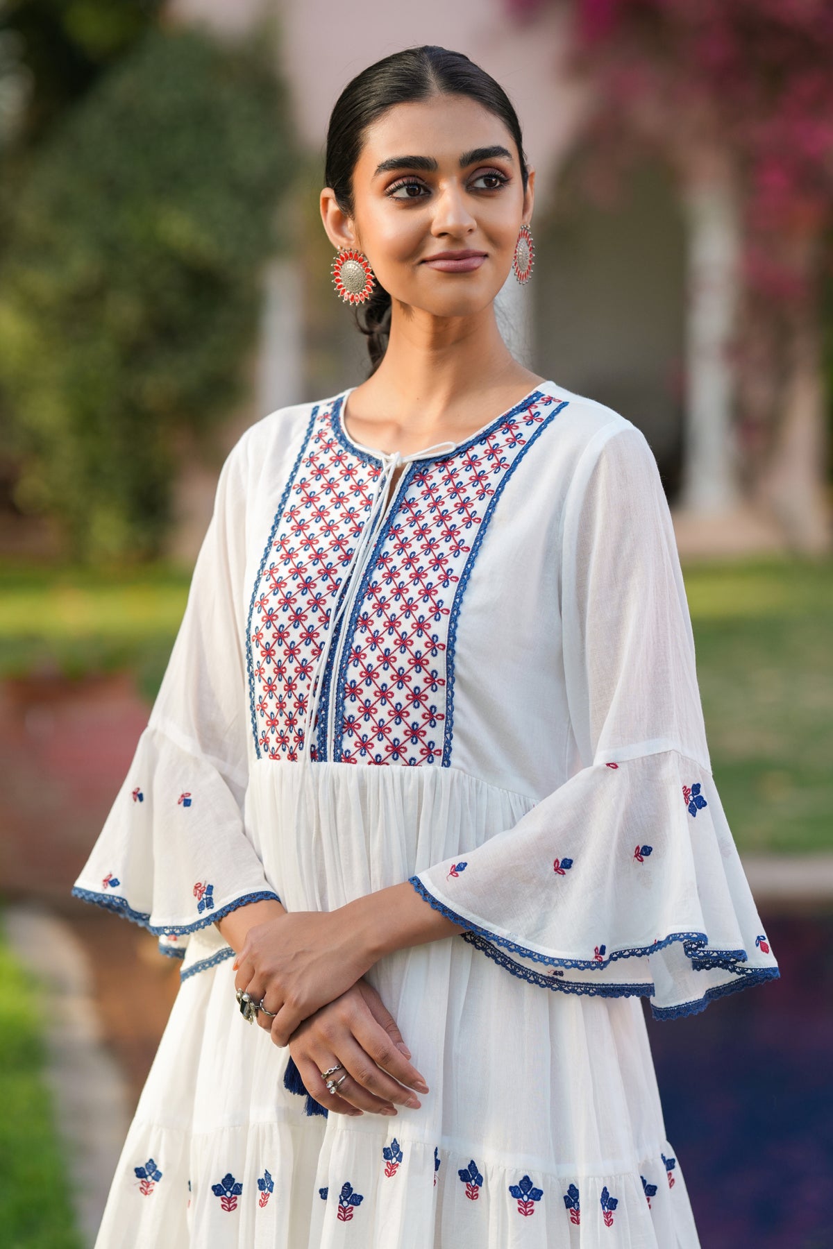 White Tiered Embroidered Pure Cotton Dress for Women Elegant Boho Chic Style White / Pure Cotton / L White Tiered Embroidered Pure Cotton Dress for Women Elegant Boho Chic Style White / Pure Cotton / L