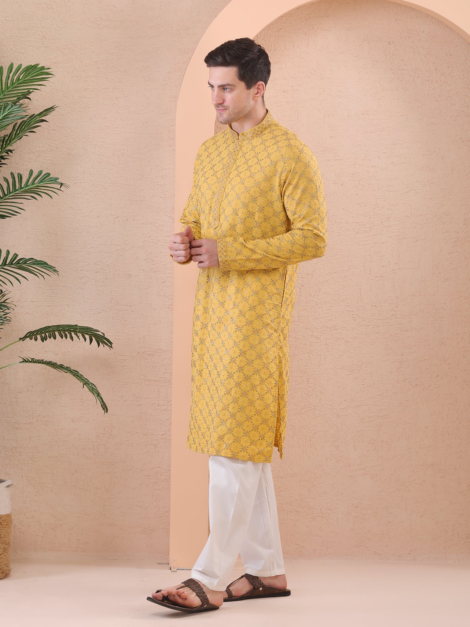  yellow stylish kurta pajama set.