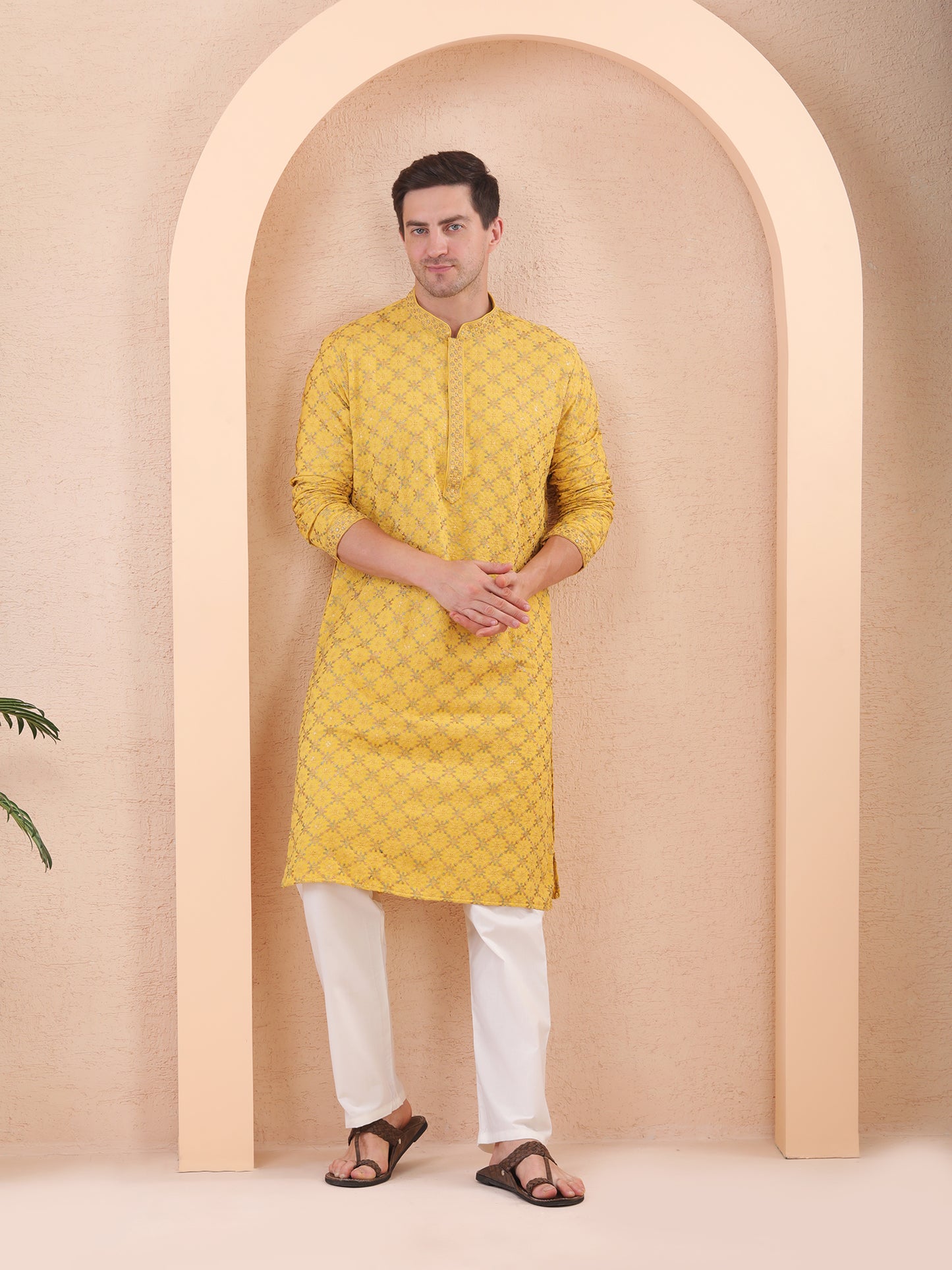  yellow stylish kurta pajama set.