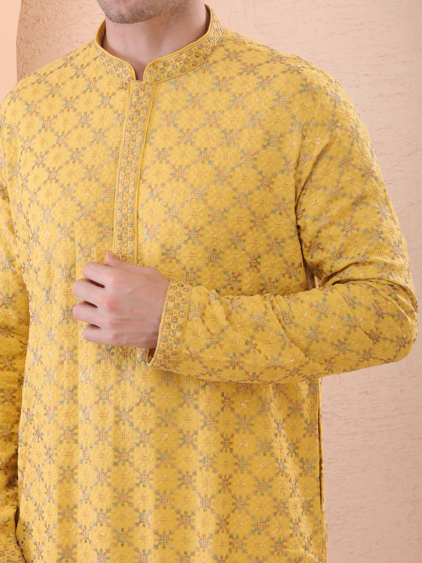  yellow stylish kurta pajama set.