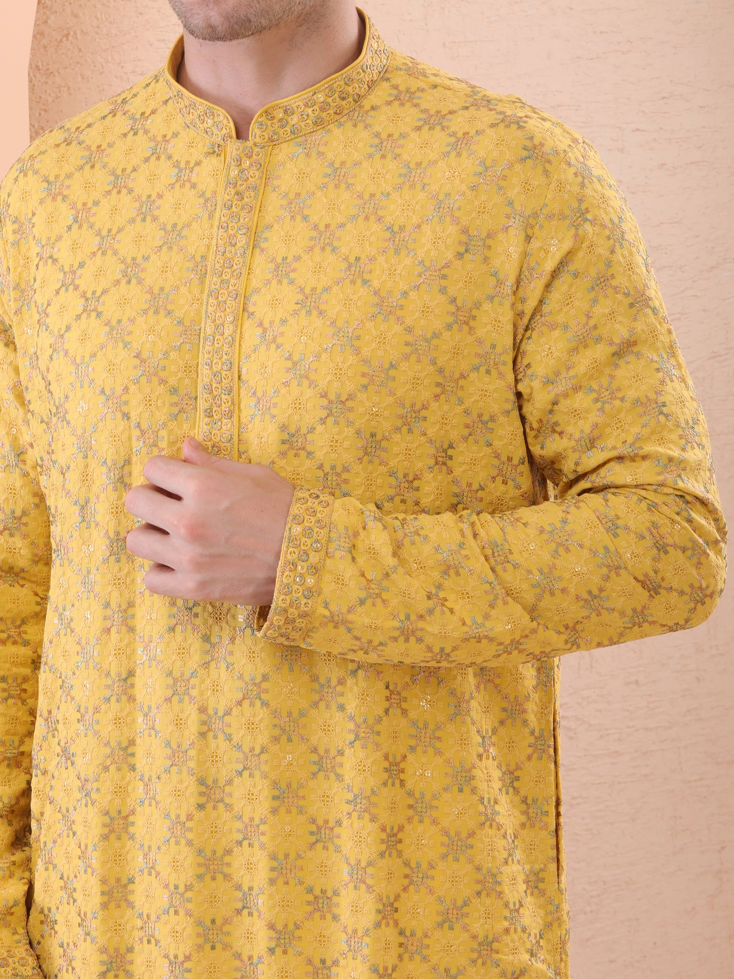  yellow stylish kurta pajama set.